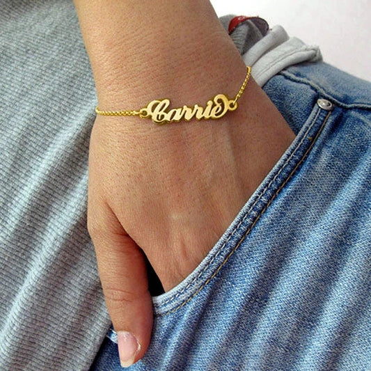 18K Gold Plated Personalized Name Bracelet, Customized Name Bracelet Handcrafted Custom Jewelry, Nameplate Jewelry Gift For Mom, For Her