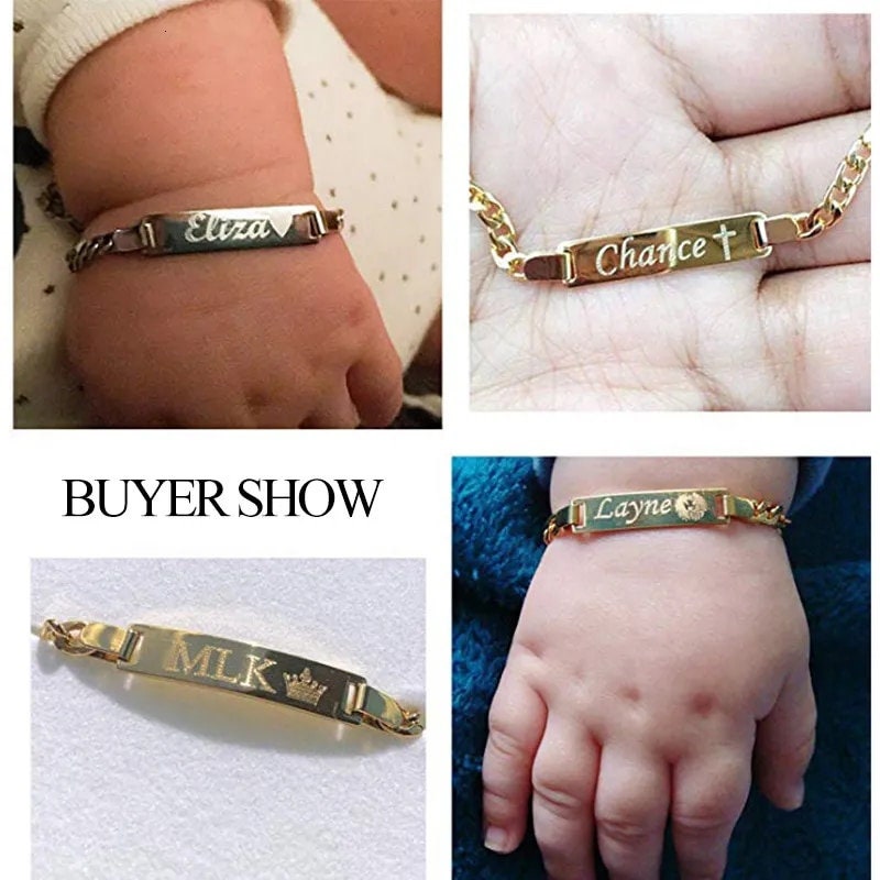 18K Gold Plated Personalized Baby Bracelet, Customized Name Jewelry, Nameplate Engraved Baby Bangle Custom Children's Jewelry For Baby Gift