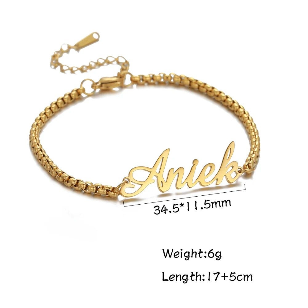 18K Gold Plated Personalized Name Bracelet Personalized Nameplate Bangle Custom Jewelry Bracelet Box Chain Bangle Jewelry Wrist Jewelry Gift