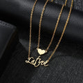 18K Gold Plated Personalized Name Necklace Double Layer With Heart, Customized Name Necklace, Handcrafted Custom Jewelry Nameplate Pendant