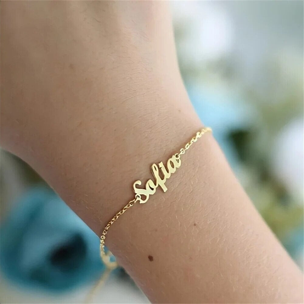 18K Gold Plated Personalized Name Bracelet, Customized Name Bracelet, Handcrafted Custom Jewelry, Nameplate Bangle, Gift For Mom, For Her