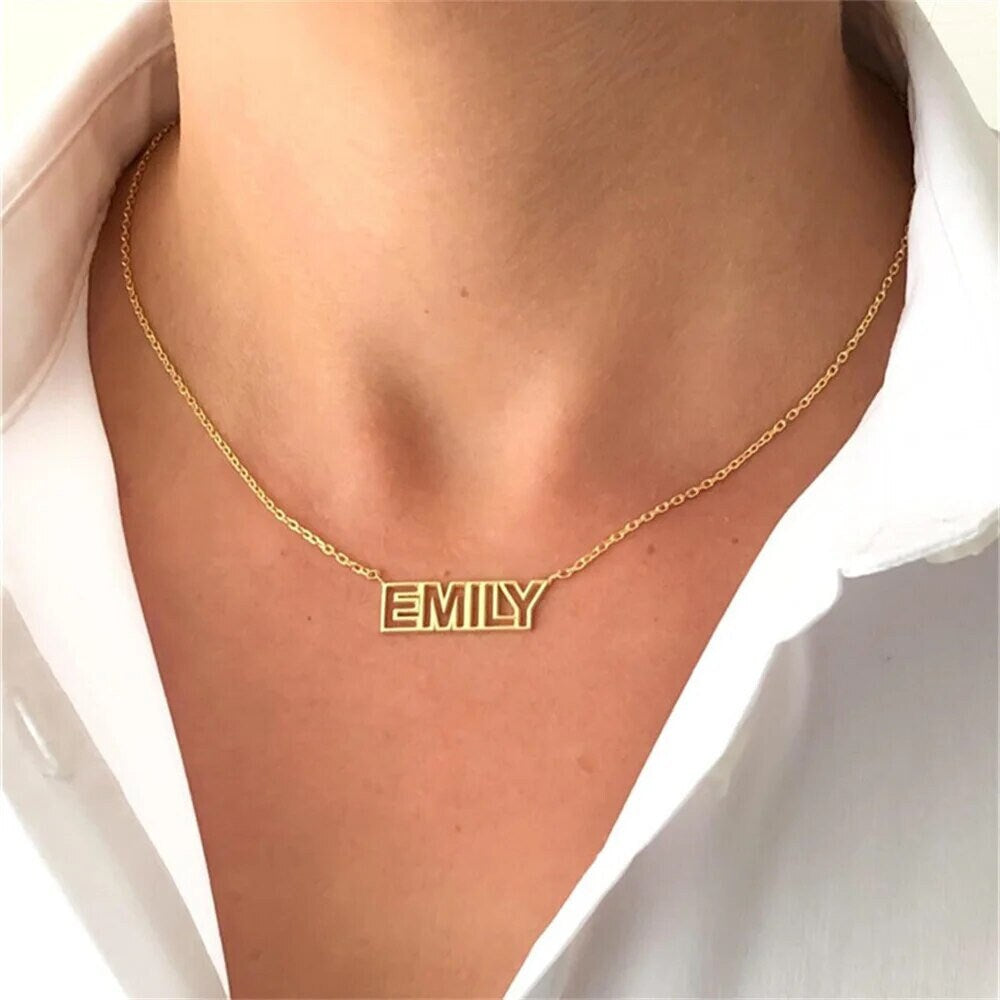 18K Gold Plated Personalized Hollow Letter Name Necklace, Custom Jewelry, Bubble 3D Font, Handmade Customized Jewelry Necklace, Gift for Her