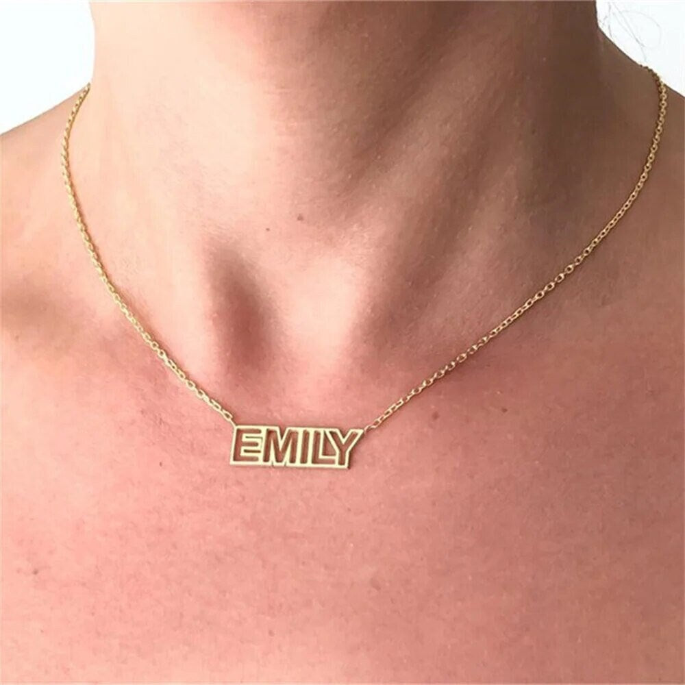 18K Gold Plated Personalized Hollow Letter Name Necklace, Custom Jewelry, Bubble 3D Font, Handmade Customized Jewelry Necklace, Gift for Her