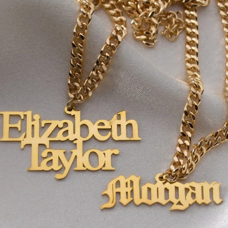 18K Gold Plated Personalized Name Necklace, Customized Name Necklace Handcrafted Custom Jewelry, Nameplate Pendant Gifts For Mom, For Her