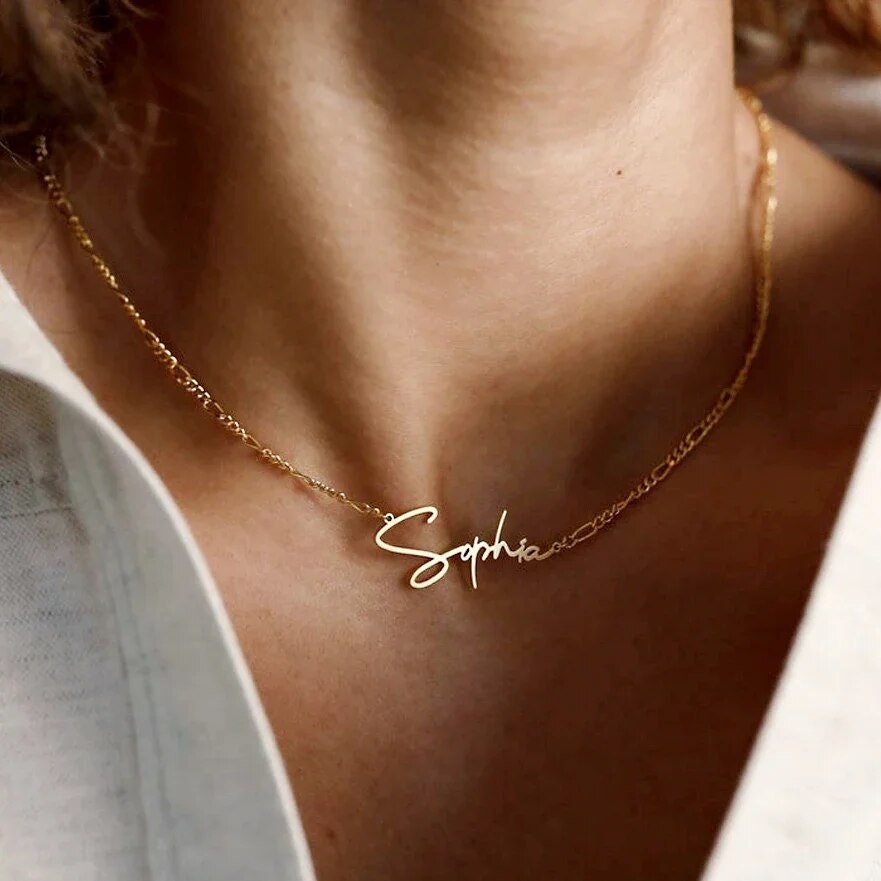 18K Gold Plated Personalized Name Necklace, Customized Name Necklace Handcrafted Custom Jewelry, Nameplate Pendant Gifts For Mom, For Her