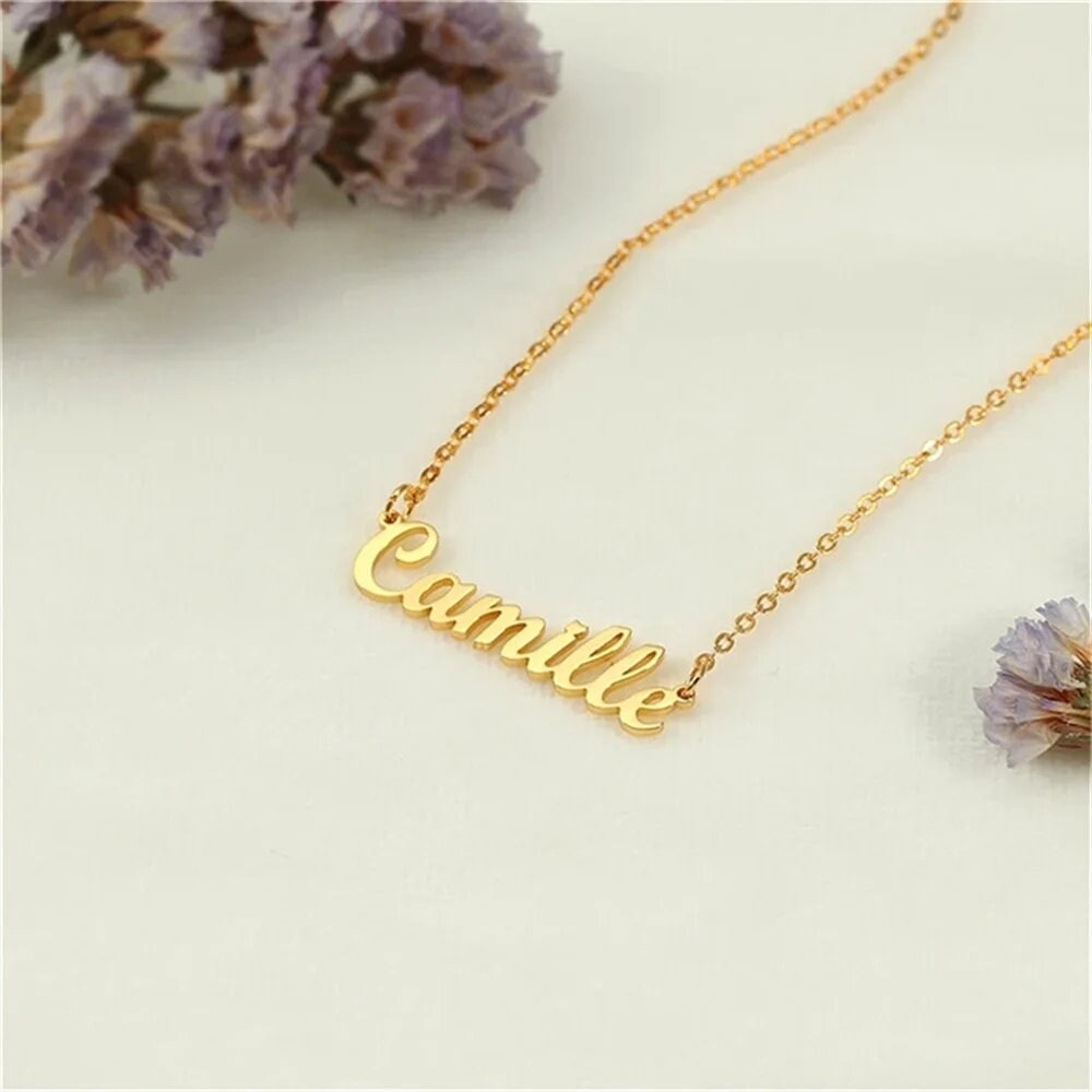 18K Gold Plated Personalized Name Necklace, Customized Name Necklace, Handcrafted Custom Jewelry, Nameplate Pendant Choker, Gift For Her