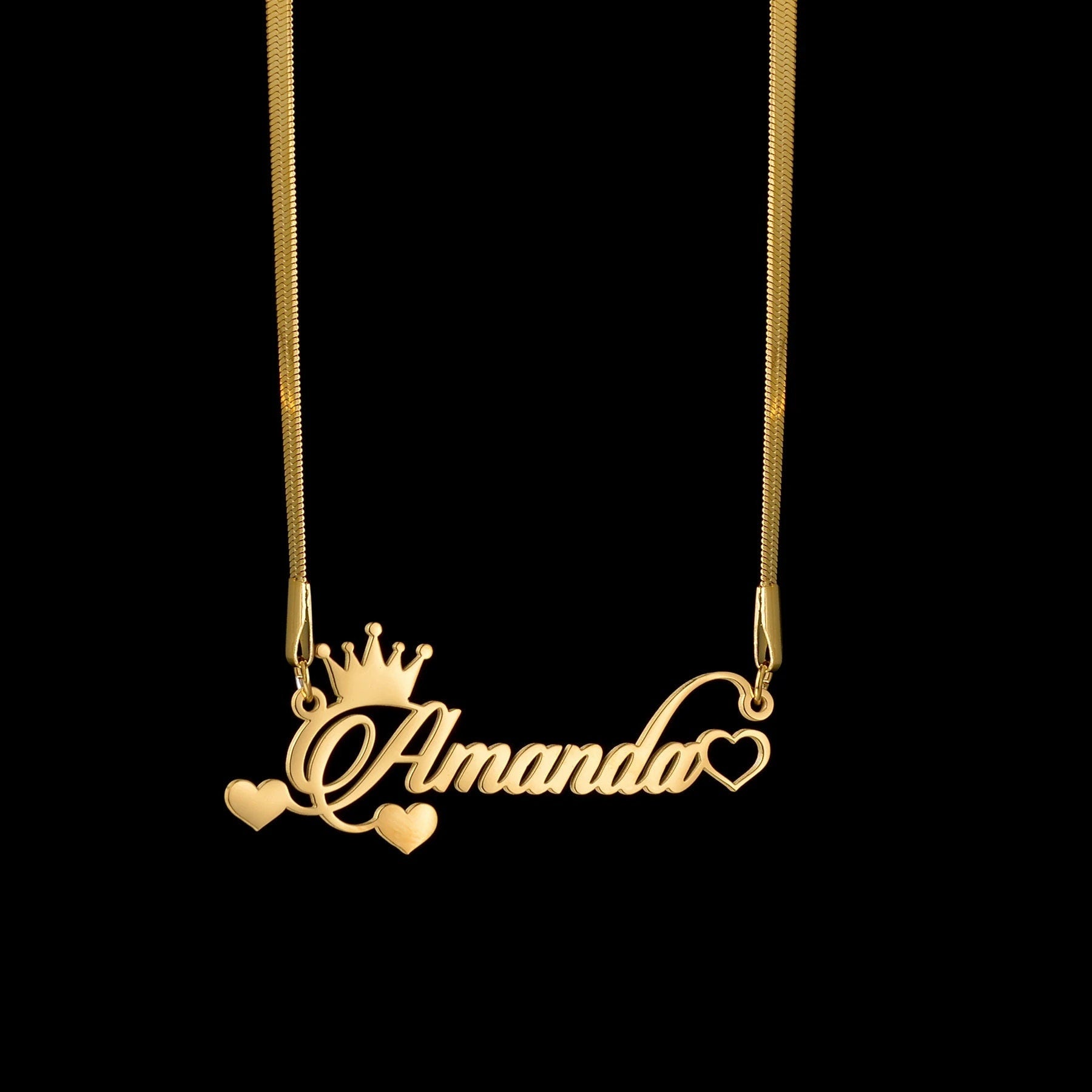 18K Gold Plated Personalized Name Heart & Crown Necklace, Customized Name Necklace Handcrafted Jewelry Custom Nameplate Pendant Gift For Her