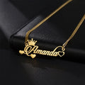 18K Gold Plated Personalized Name Heart & Crown Necklace, Customized Name Necklace Handcrafted Jewelry Custom Nameplate Pendant Gift For Her