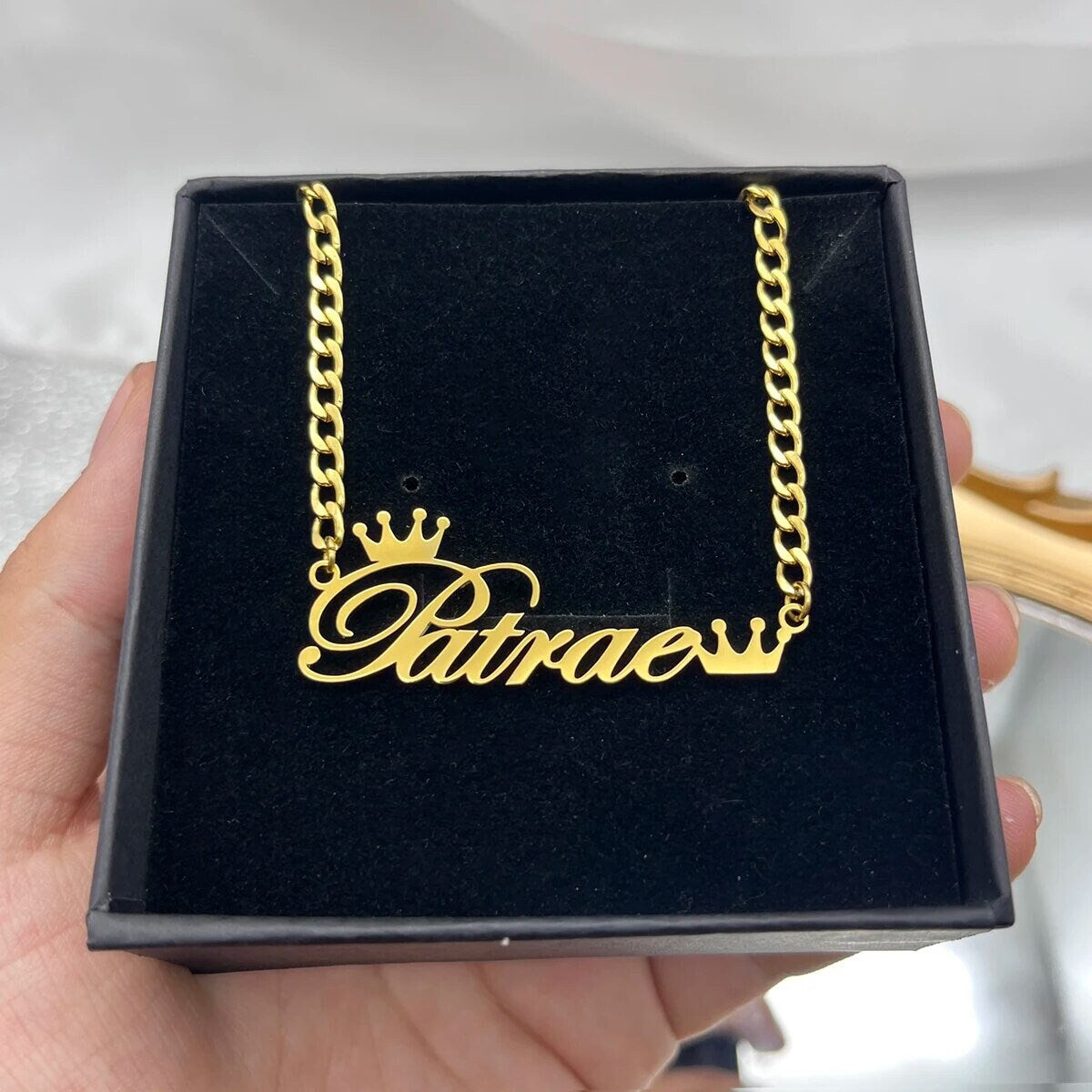 18K Gold Plated Personalized Name Crown Necklace, Customized Name Necklace Handcrafted Jewelry Custom Nameplate Pendant Gift For Mom, Wife