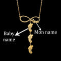 18K Gold Plated Personalized Mum Family Infinity Name Necklace Custom Engraved Footprint Zircon Baby Feet Pendant Handcrafted Jewelry Gift