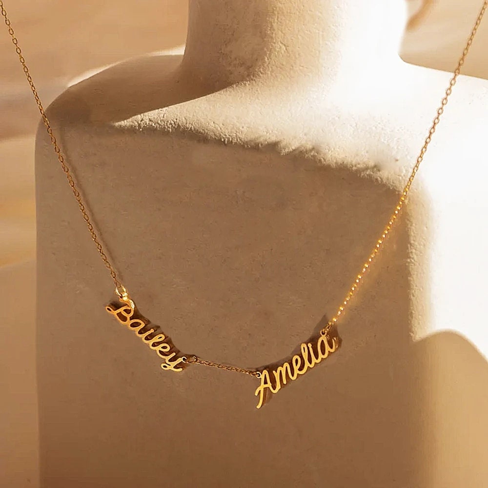 18K Gold Plated Personalized 1-6 Name Necklace, Customized Name Necklace Handcrafted Custom Jewelry Nameplate Pendant Gifts For Mom, For Her