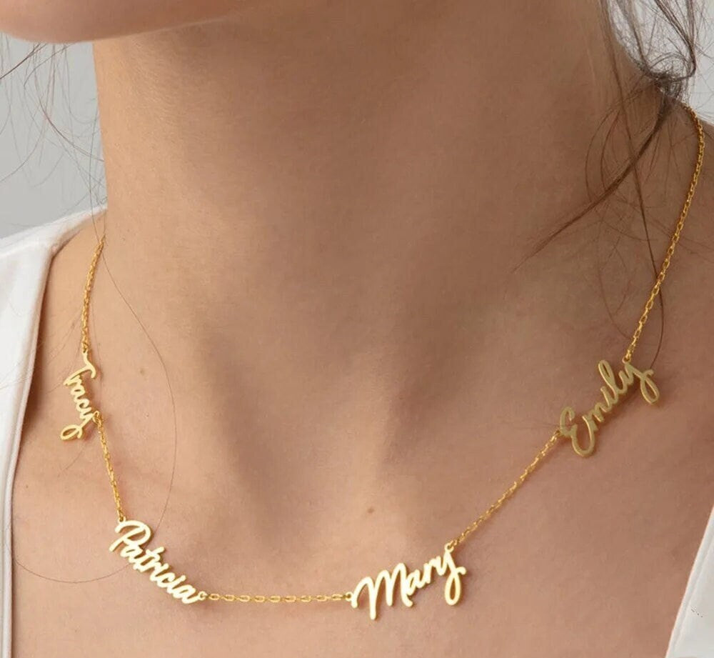 18K Gold Plated Personalized Multiple Name Necklace, Customized Name Necklace Handcrafted Custom Jewelry Nameplate Pendant, Gift For Her