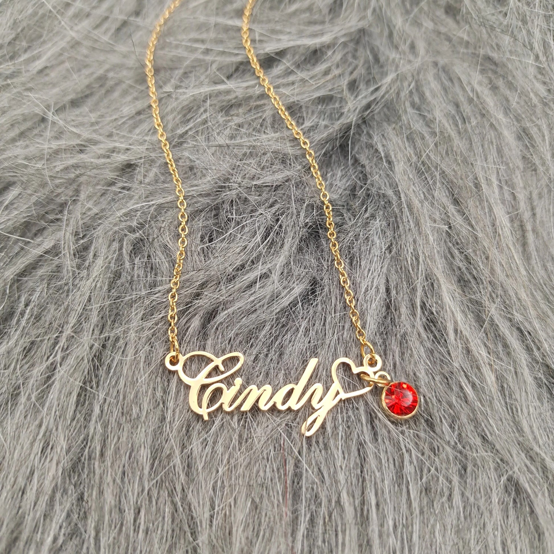 18K Gold Plated Personalized Name Necklace Birthstone Heart Swarovski Customized Name Necklace Handcrafted Custom Jewelry Nameplate Pendant