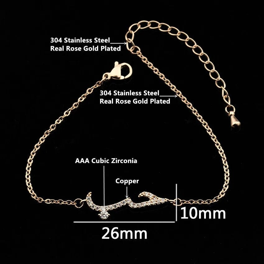 18K Gold Plated Personalized Arabic Calligraphy Crystal Arabic Word "Love" Bracelet, Customized Jewelry Handcrafted Custom Jewelry Bracelet