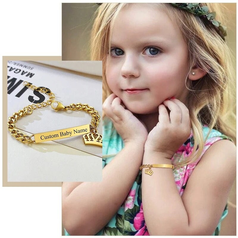 18K Gold Plated Personalized Baby Bracelet Customized Name Jewelry Nameplate Engraved Baby Bangle Custom Children's Jewelry For Baby Gift