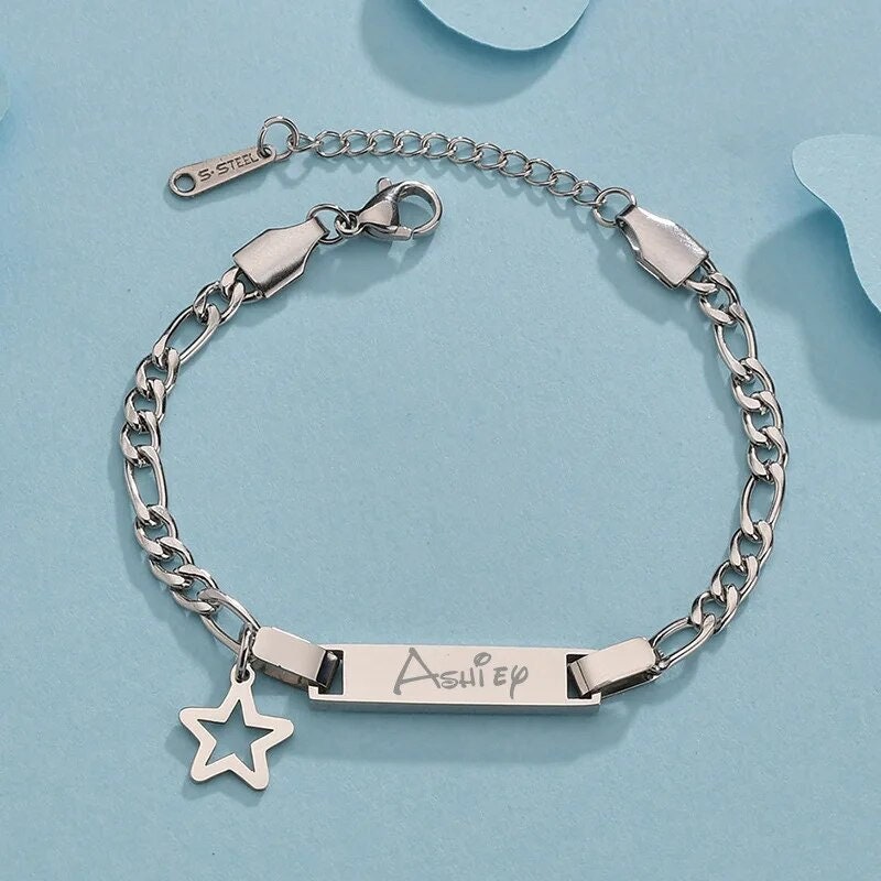 18K Gold Plated Personalized Baby Star Bracelet Customized Name Jewelry Nameplate Engraved Baby Bangle Custom Children Jewelry For Baby Gift