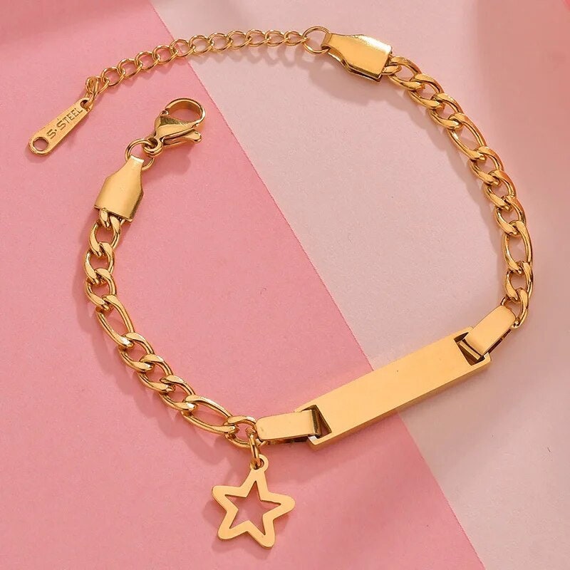 18K Gold Plated Personalized Baby Star Bracelet Customized Name Jewelry Nameplate Engraved Baby Bangle Custom Children Jewelry For Baby Gift