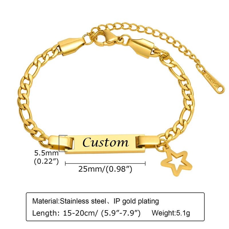 18K Gold Plated Personalized Baby Star Bracelet Customized Name Jewelry Nameplate Engraved Baby Bangle Custom Children Jewelry For Baby Gift