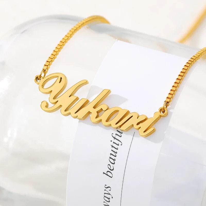 18K Gold Plated Personalized Name Necklace, Customized Name Necklace Handcrafted Custom Jewelry, Nameplate Pendant Gifts For Mom, For Her