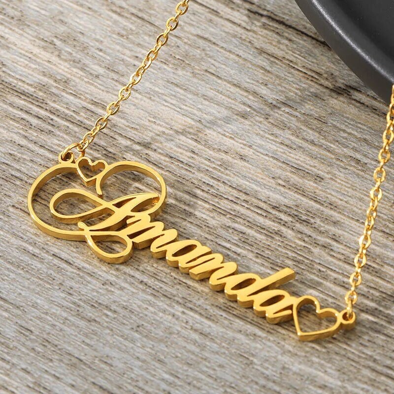 18K Gold Plated Personalized Name Necklace, Customized Name Necklace Handcrafted Custom Jewelry, Nameplate Pendant Gifts For Mom, For Her