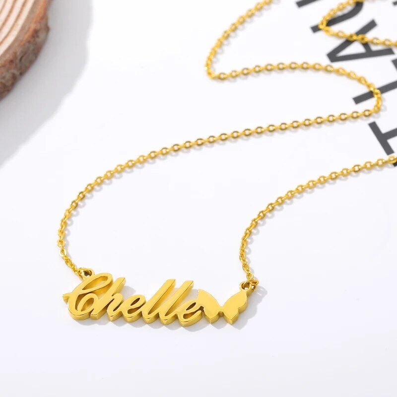 18K Gold Plated Personalized Name Butterfly Necklace, Customized Name Necklace Handcrafted Jewelry Custom Nameplate Pendant, Gift For Her