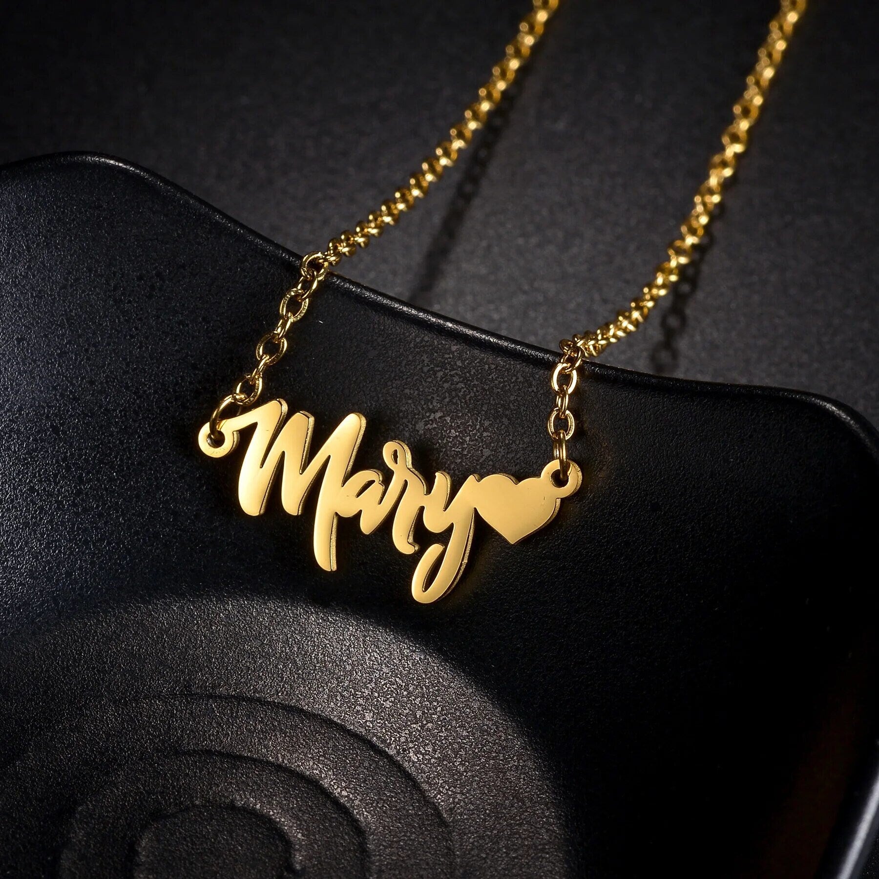 18K Gold Plated Personalized Name Heart Necklace Customized Name Necklace Handcrafted Jewelry Custom Nameplate Pendant Gift For Mom, Wife