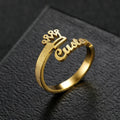 18K Gold Plated Personalized Ring Name Engrave Minimalist Frosted Crown Customizable Finger Ring Customized Nameplate Handcrafted Jewelry