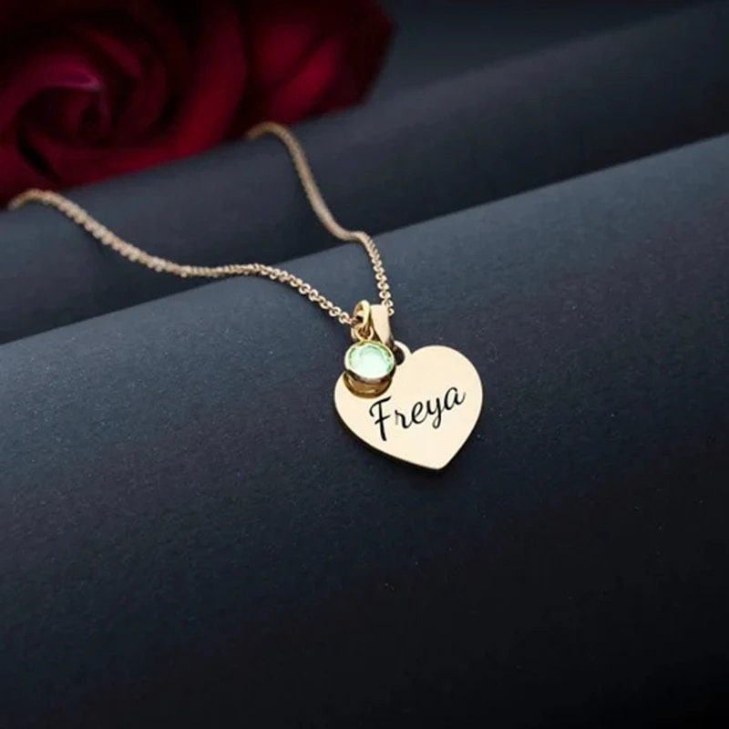 18K Gold Plated Personalized Heart Name Birthstone Necklace Customized Actual Handwriting Custom Handmade Jewelry Engrave Name Necklace Gift