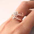 18K Gold Plated Personalized Ring Name Engrave Minimalist Frosted Crown Customizable Finger Ring Customized Nameplate Handcrafted Jewelry