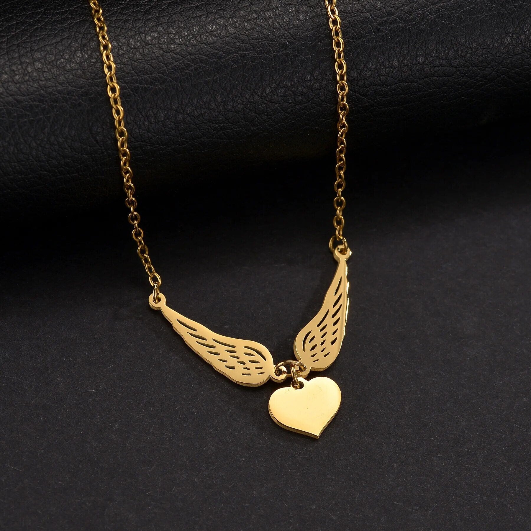 18K Gold Plated Personalized Initial Letter Angel Wings Necklace, A - Z Pendant Customized Necklace, Jewelry Custom Handmade Jewelry Gift