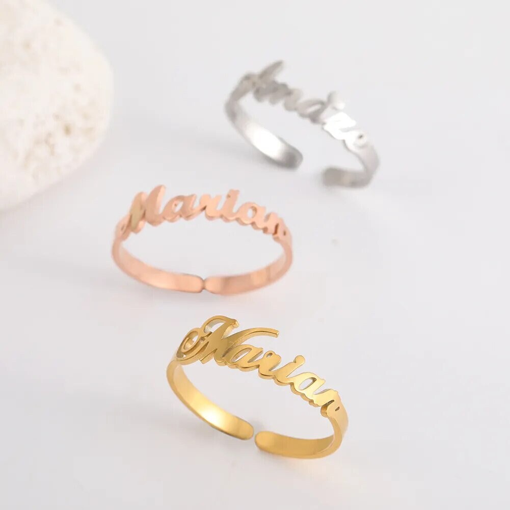 18K Gold Plated Personalized Ring 1-3 Name Engrave Customizable Finger Ring Adjustable Customized Nameplate, Handcrafted Custom Jewelry Gift