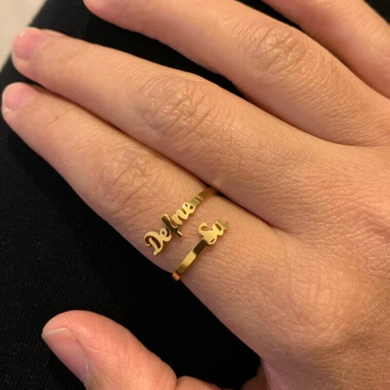 18K Gold Plated Personalized Ring 1-3 Name Engrave Customizable Finger Ring Adjustable Customized Nameplate, Handcrafted Custom Jewelry Gift