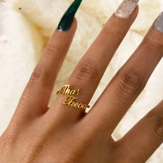 18K Gold Plated Personalized Ring 1-3 Name Engrave Customizable Finger Ring Adjustable Customized Nameplate, Handcrafted Custom Jewelry Gift