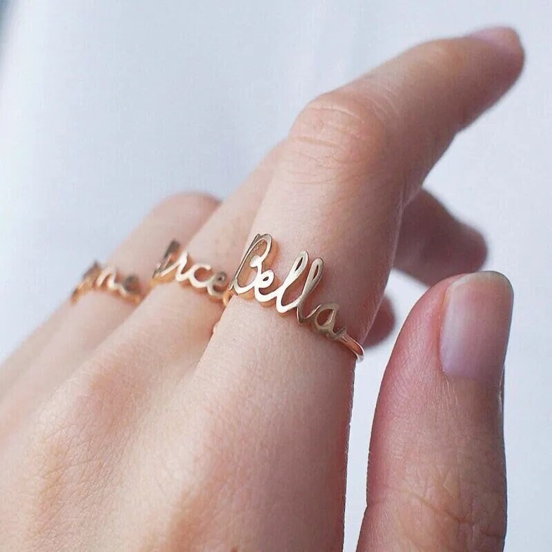 18K Gold Plated Personalized Ring Name Engrave Minimalist Customizable Finger Ring Customized Nameplate Band Handcrafted Custom Jewelry Gift