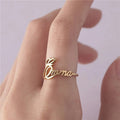 18K Gold Plated Personalized Name Ring Engrave Customized Minimalist Nameplate Ring Custom Promise Ring Adjustable Open Ring Jewelry Gift