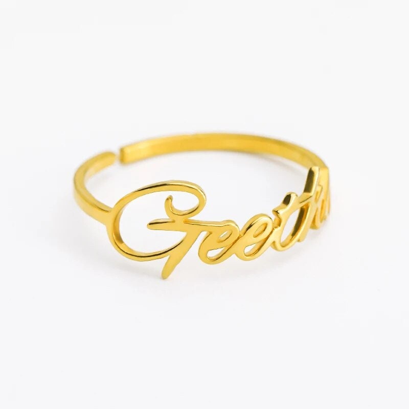 18K Gold Plated Personalized Ring Name Engrave Initial Letter Minimalist Ring, Customized Nameplate Couple's Ring Band, Custom Jewelry Gift