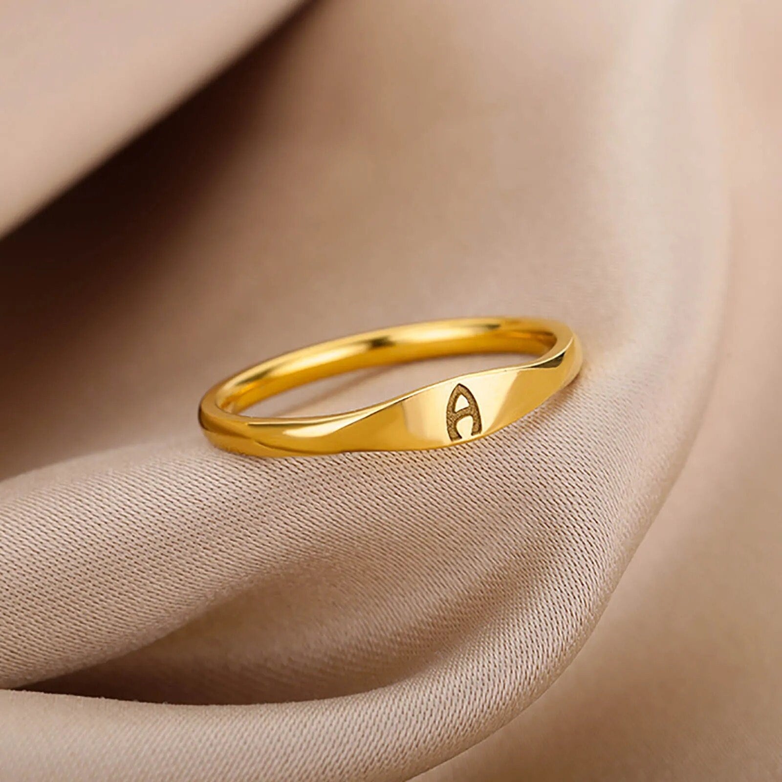 18K Gold Plated Personalized Zircon Initial Letter A-Z Ring Custom Jewelry Ring Engrave Minimalist Ring Customized Wedding Couple Ring Gift