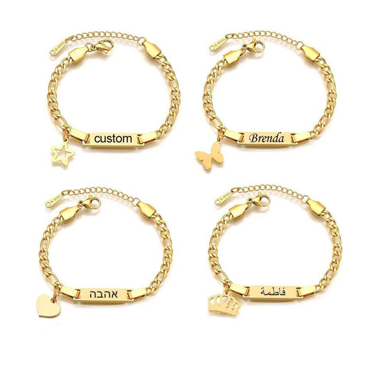 18K Gold Plated Personalized Baby Bracelet, Customized Name Jewelry, Nameplate Engraved Baby Bangle Custom Children's Jewelry For Baby Gift