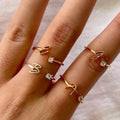 18K Gold Plated Alloy Customized Adjustable Crystal Initial Finger Ring Minimalist Letter Aesthetic Ring, Personalized Jewelry, Wedding Band