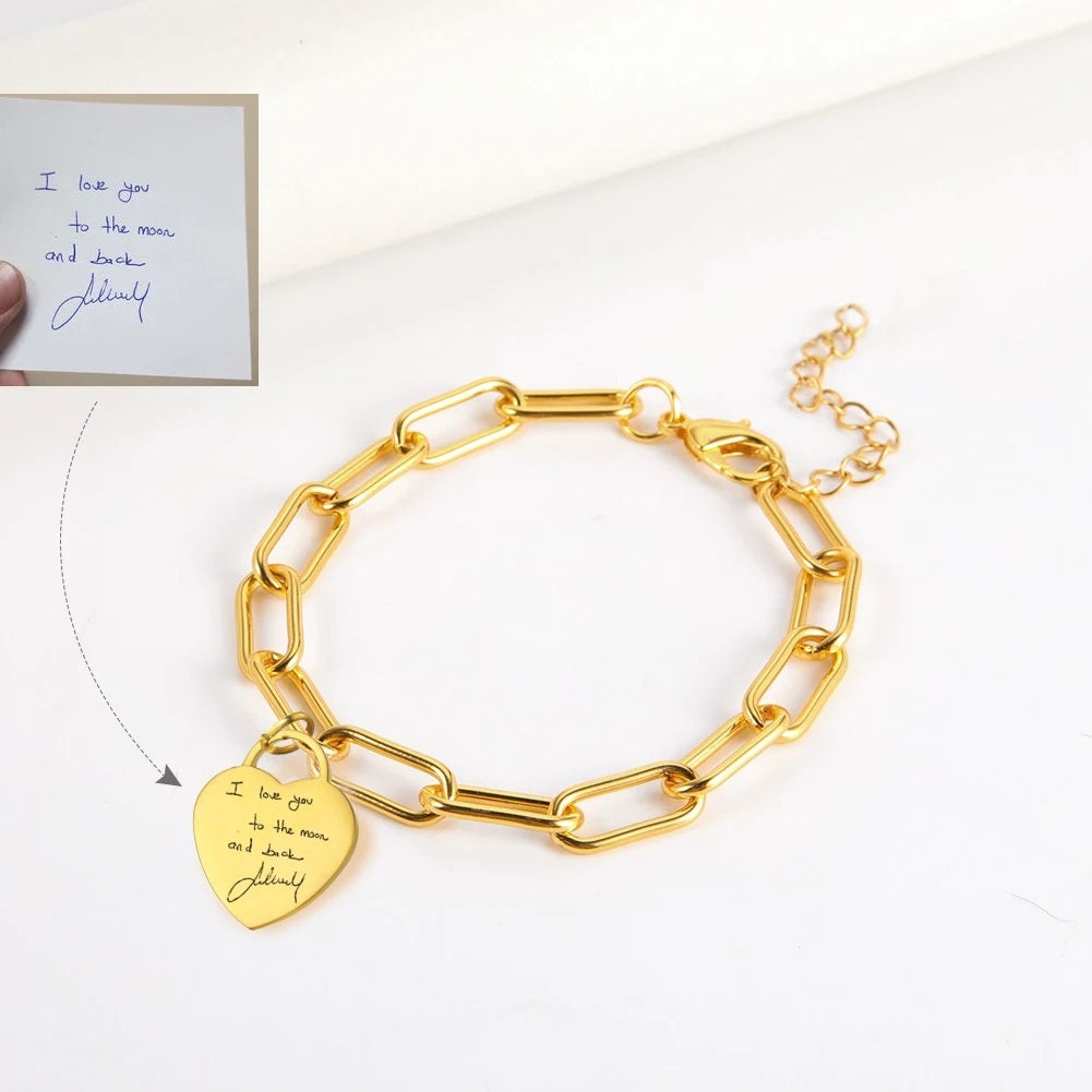 18K Gold Plated Actual Handwriting Bracelet Memorial, Personalized Signature Customized Jewelry, Custom Engraved Jewelry, Handmade Bracelet