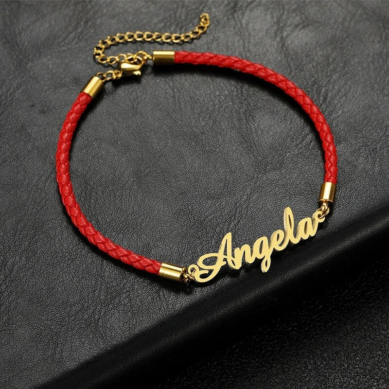 18K Gold Plated Personalized Name Bracelet, Adjustable Rope, Customized Name Bracelet Handcrafted Custom Jewelry, Nameplate Jewelry Gift