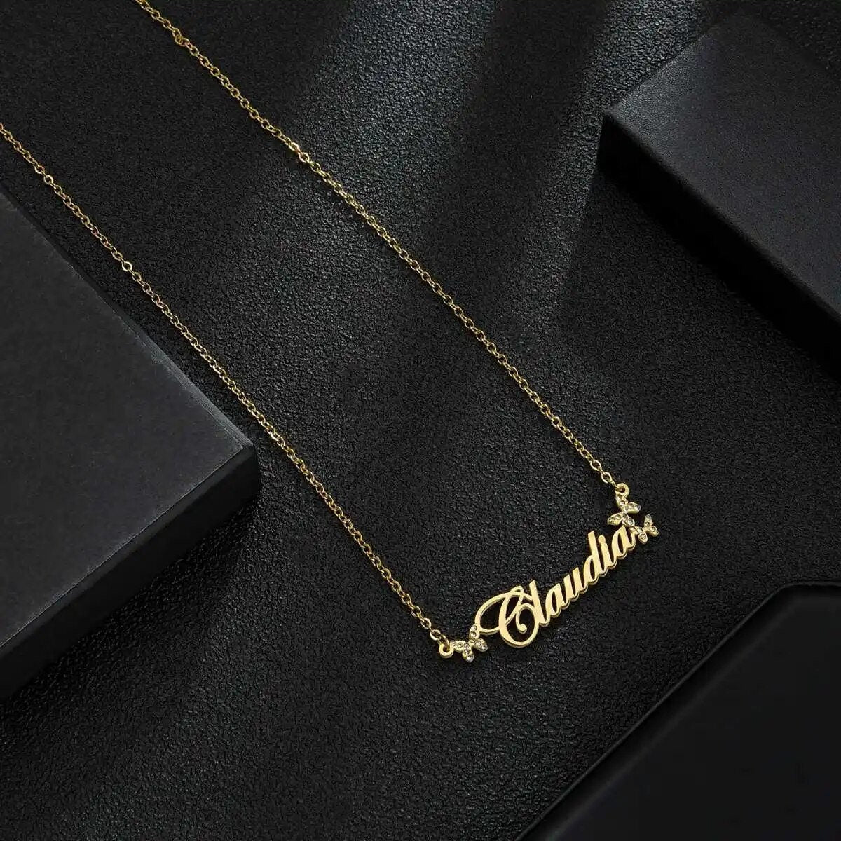 18K Gold Plated Personalized Name Necklace, Butterfly Zircon, Customized Name Necklace Handcrafted Custom Jewelry, Nameplate Pendant Gift