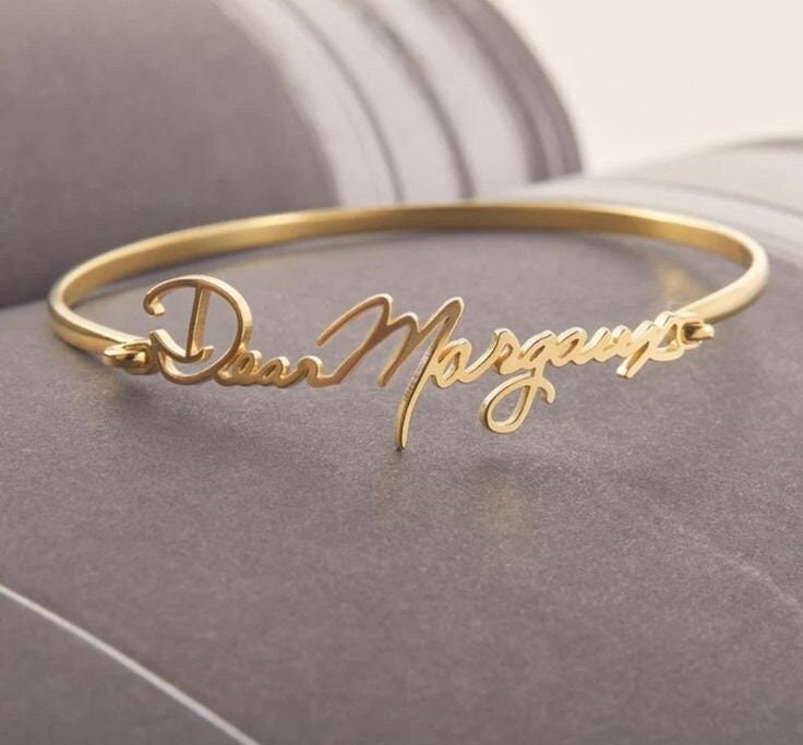 18K Gold Plated Personalized Name Bangle Bracelet, Customized Nameplate Jewelry, Custom Jewelry Bangle, Jewelry Wrist, Jewelry Gift For Her