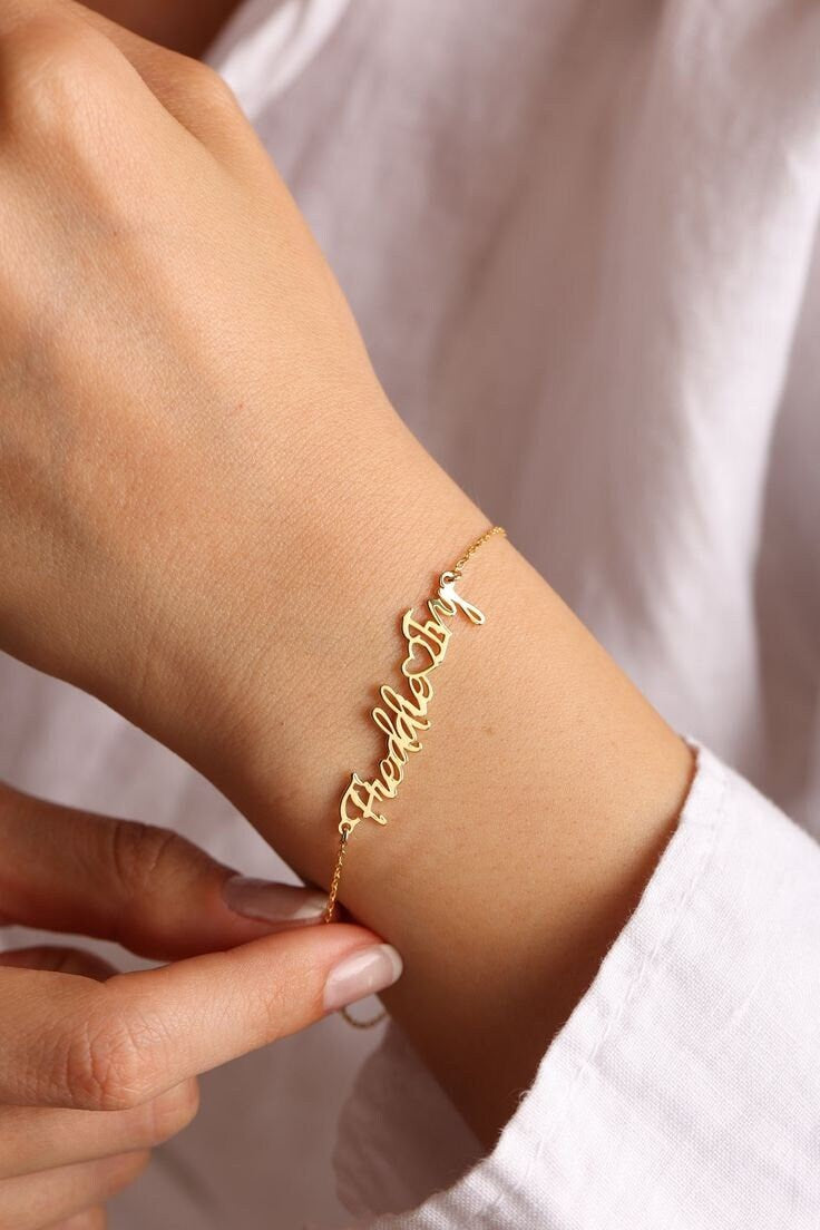 18K Gold Plated Personalized Name Bracelet, Customized Name Bracelet, Handcrafted Custom Jewelry, Nameplate Bangle, Gift For Mom, For Her