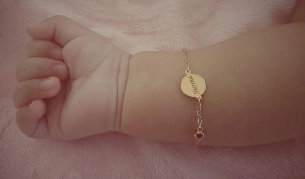 18K Gold Plated Personalized Baby Bracelet, Customized Name Jewelry, Nameplate Engraved Baby Bangle Custom Children's Jewelry For Baby Gift