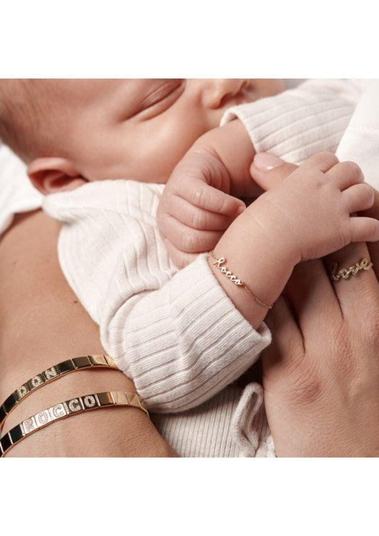 18K Gold Plated Personalized Baby Bracelet, Customized Name Jewelry, Nameplate Engraved Baby Bangle Custom Children's Jewelry For Baby Gift