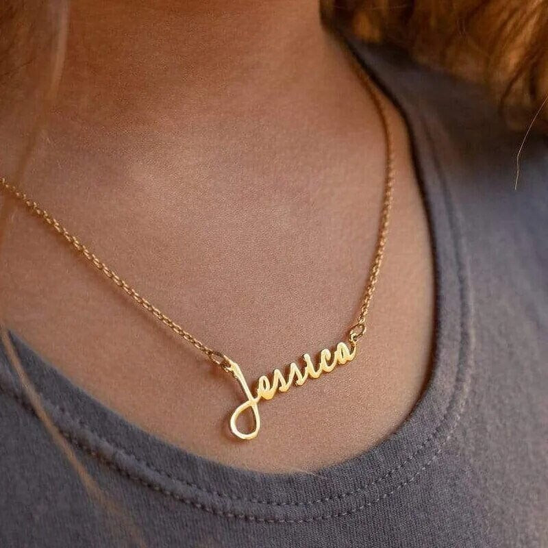 18K Gold Plated Personalized Name Necklace, Customized Name Necklace, Handcrafted Custom Jewelry, Nameplate Pendant Choker, Gift For Her