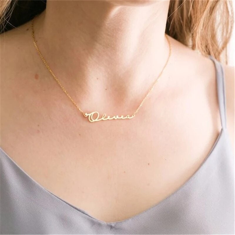 18K Gold Plated Personalized Name Necklace Handwriting Font, Customized Name Necklace, Handcrafted Custom Jewelry, Nameplate Pendant Gift