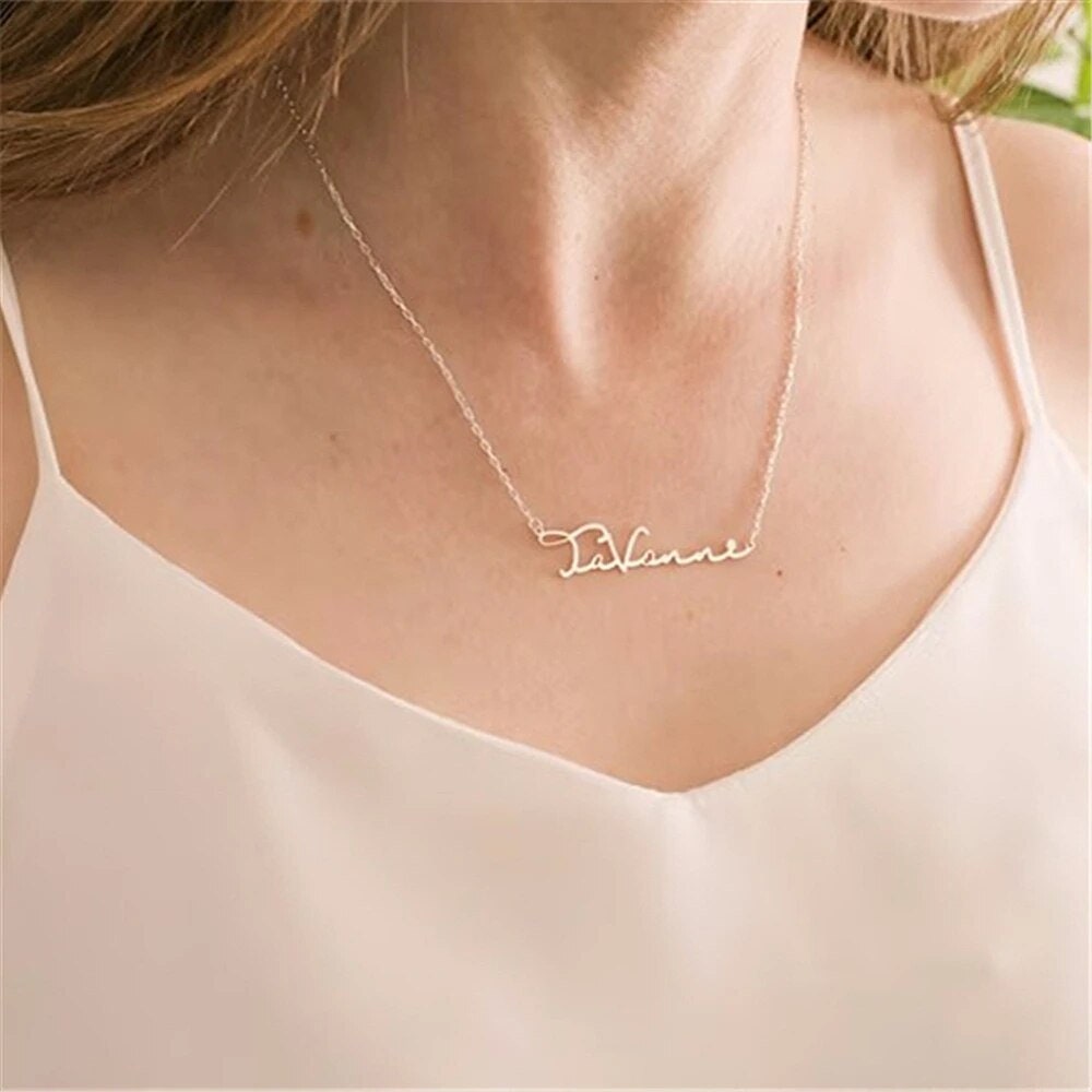 18K Gold Plated Personalized Name Necklace, Customized Name Necklace Handcrafted Custom Jewelry, Nameplate Pendant Gifts For Mom, For Her