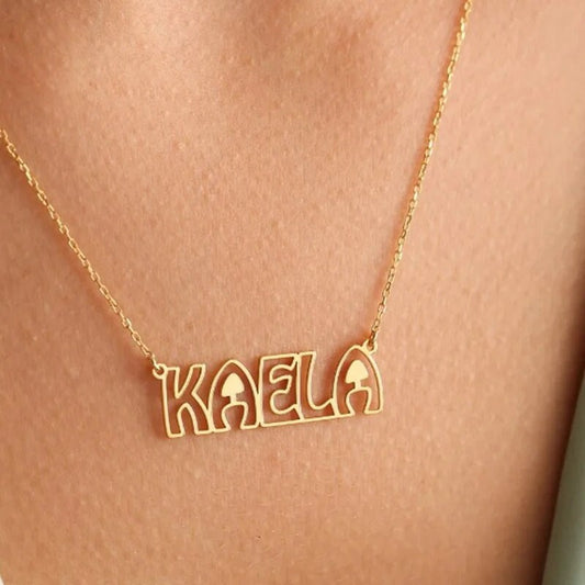 18K Gold Plated Personalized Hollow Letter Name Necklace, Custom Jewelry, Bubble 3D Font, Handmade Customized Jewelry Necklace, Gift for Her